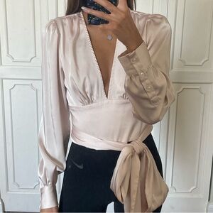Marissa Webb Blush Tie Waist Blouse